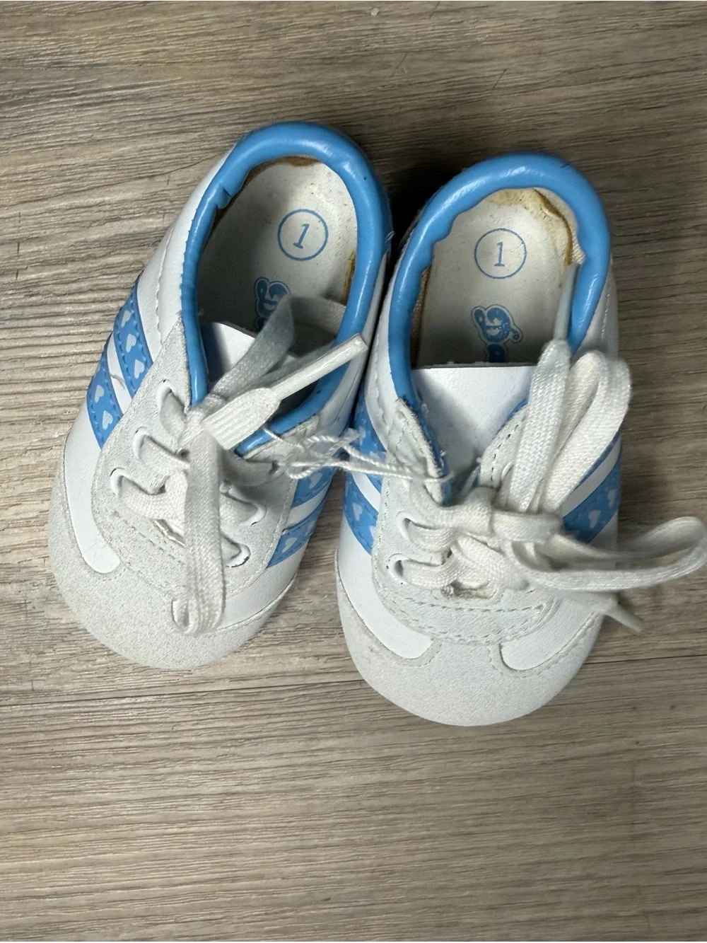 Baby White and Light Blue Lace-Up Trainer Shoes